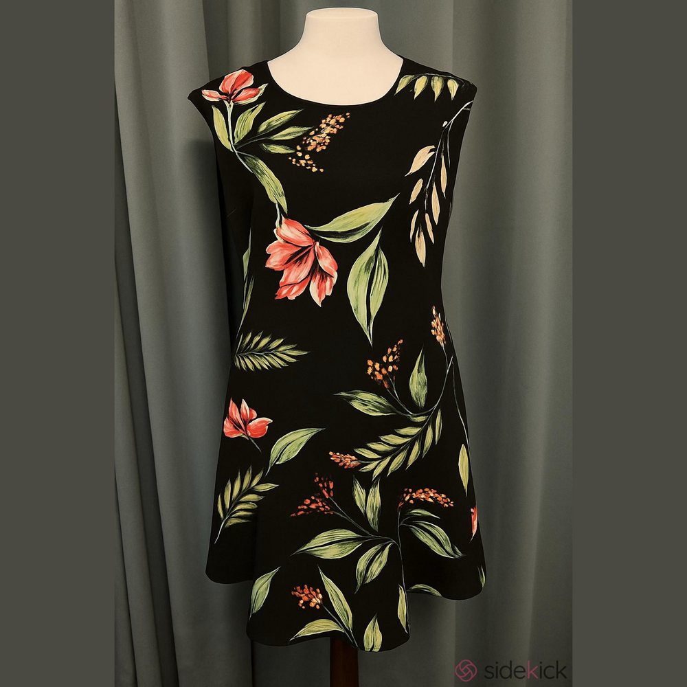 Vince Camuto black floral beautifully tailored dress with stunning coral lining